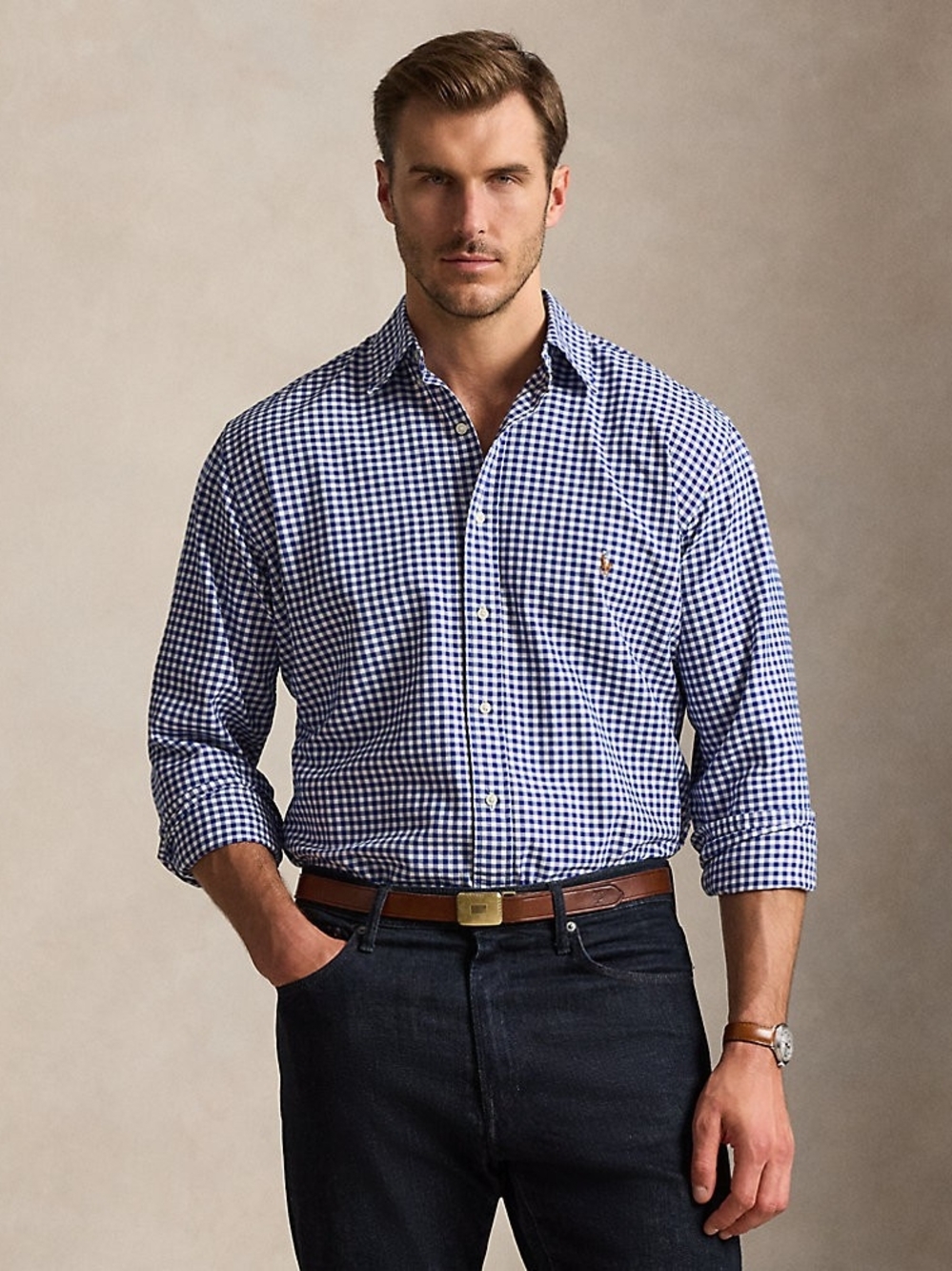 Ralph Lauren Navy and White Gingham Button-Down Shirt